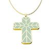 Image of (Gift-wrapped) Geometric Enamel Cross Necklace - Sage, Gold