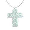 Image of (Gift-wrapped) Geometric Enamel Cross Necklace - Sage, Silver