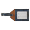 Image of Strong and Courageous Butterscotch and Navy Faux Leather Luggage Tag - Joshua 1:9