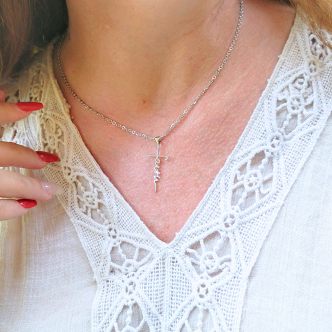 925 Sterling Silver Petite Faith Cross Necklace