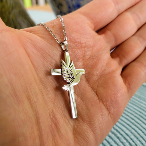 Cross with shop dove pendant