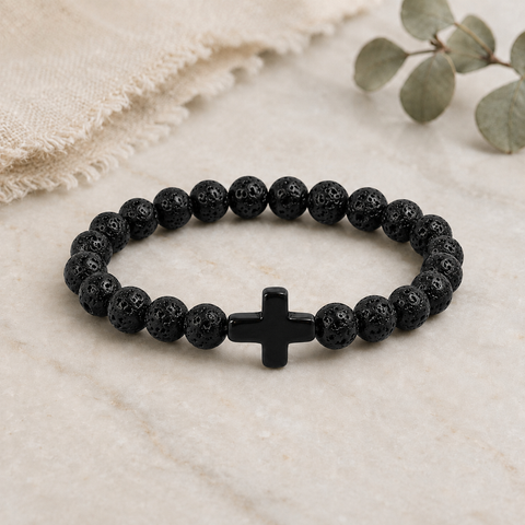 Stone Cross Bracelet - Lava (Ships on or around 8-31-26)
