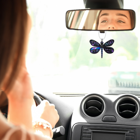 Faith over Fear Dragonfly Rearview Mirror Ornament (Ships on or around 8-31-26)