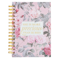 More Precious than Rubies Pink Floral Large Spiral Journal - Proverbs 31:10