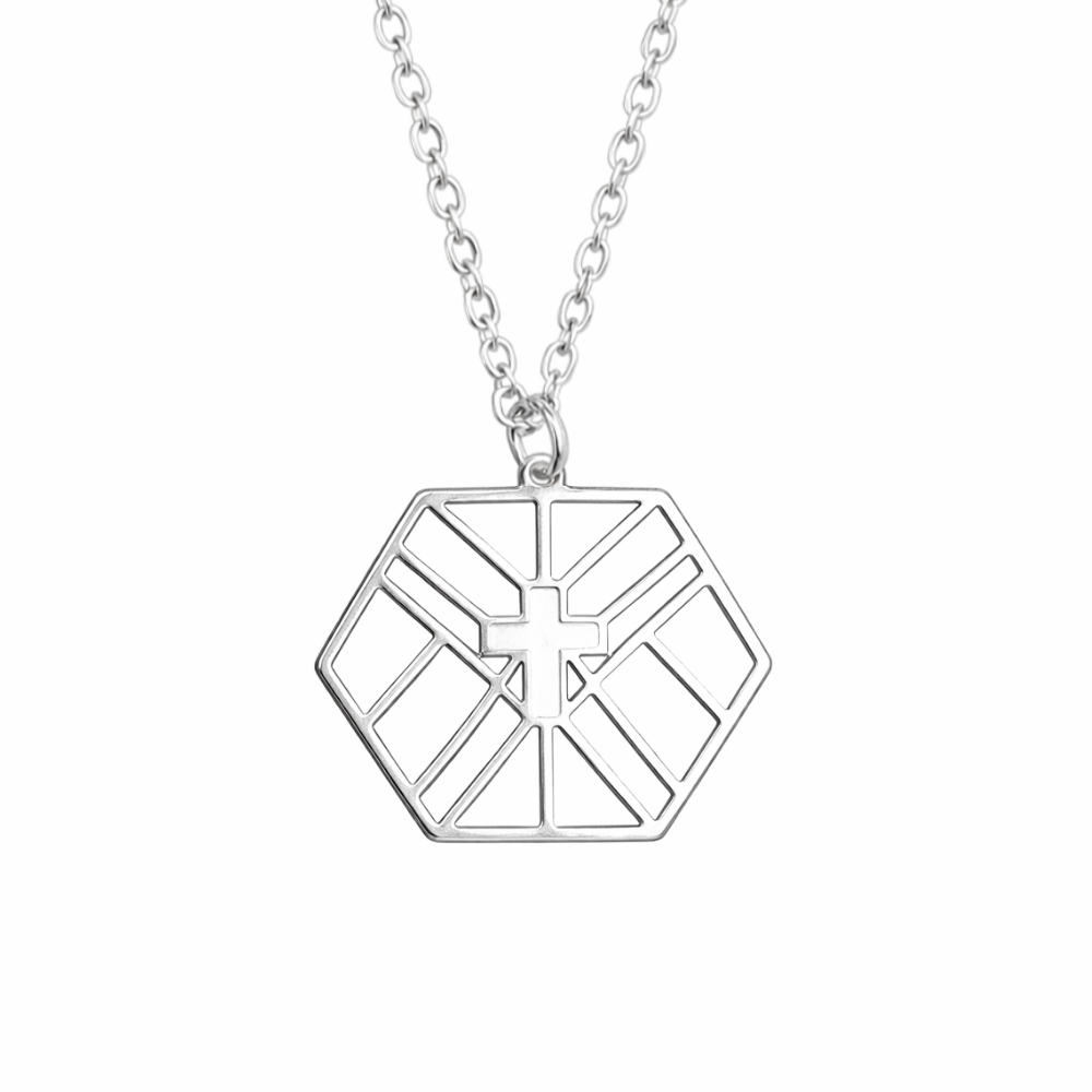 Geometric Hexagon Cross Necklace