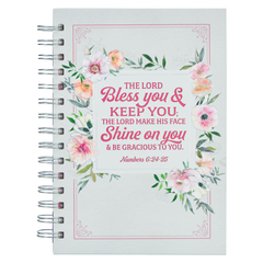 Bless You and Keep You White and Pink Floral Spiral Journal - Numbers 6:24-25