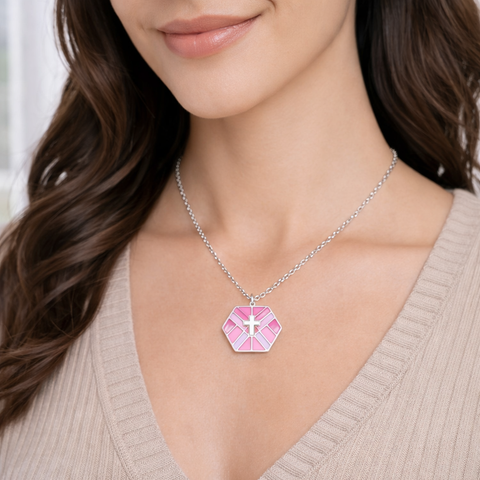 Multi-Pink Hexagon Enamel Necklace