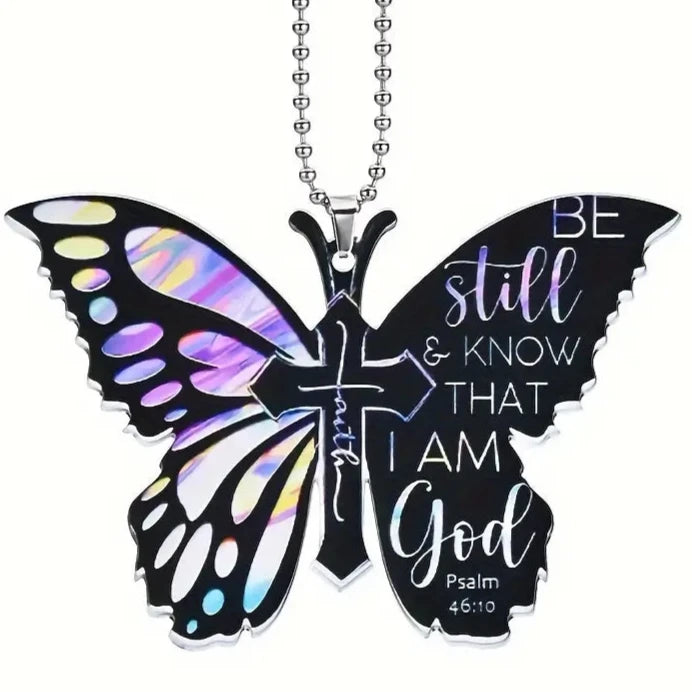 Be Still & Know Butterfly Rearview Mirror Ornament
