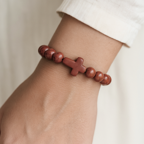 Stone Cross Bracelet - Brown