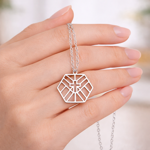 Geometric Hexagon Cross Necklace