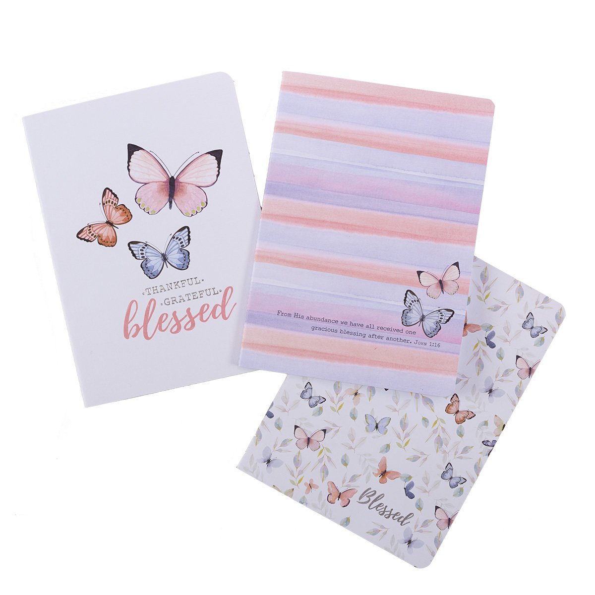 Blessed Pink Butterfly 3-Piece Large Notebook Set - John 1:16