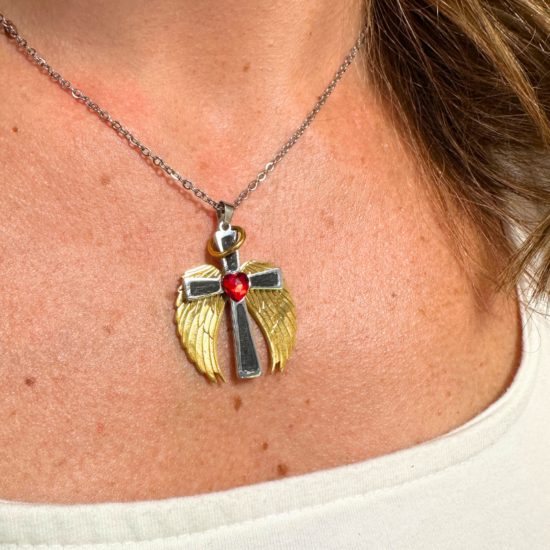 Cross necklace with deals wings