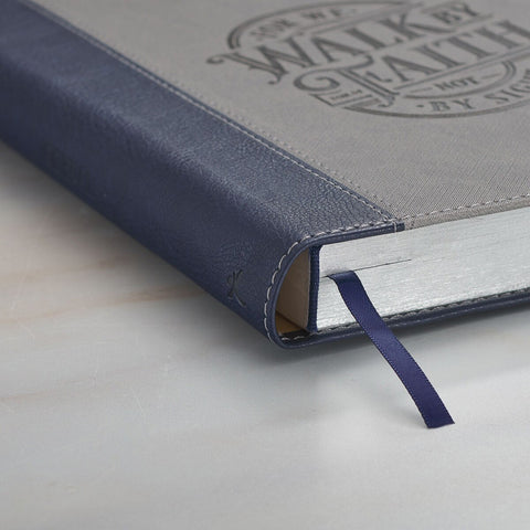 Walk By Faith Navy and Gray Classic Journal with Elastic Closure and Pen Holder - 2 Corinthians 5:7