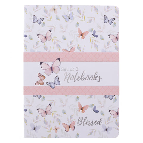 Blessed Pink Butterfly 3-Piece Large Notebook Set - John 1:16