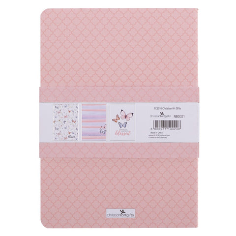 Blessed Pink Butterfly 3-Piece Large Notebook Set - John 1:16