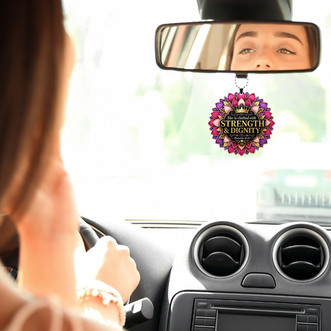 She Is Clothed Flower Rearview Mirror Ornament (Ships on or around 8-31-26)