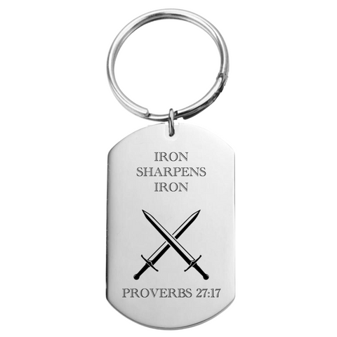 Iron Sharpens Iron Key Chain: Proverbs 27:17 Engraving