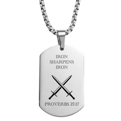 Iron Sharpens Iron Dog Tag Necklace: Proverbs 27:17 (Ships 2-29-24)