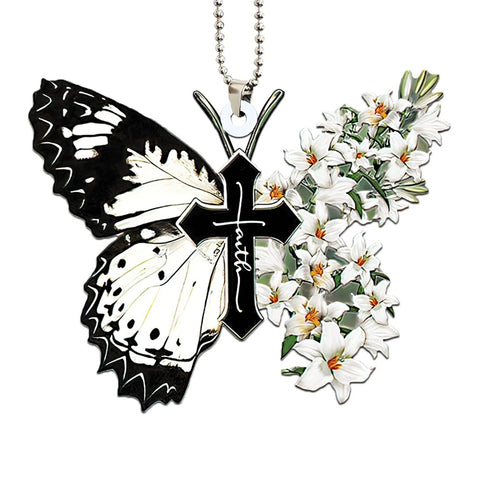 Faith Butterfly Key Chain, Rearview Mirror Ornament - Lily