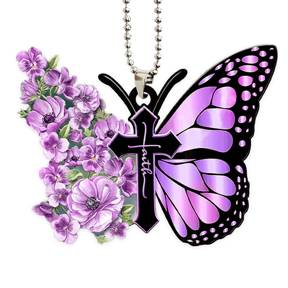 Faith Butterfly Rearview Mirror Ornament - Purple