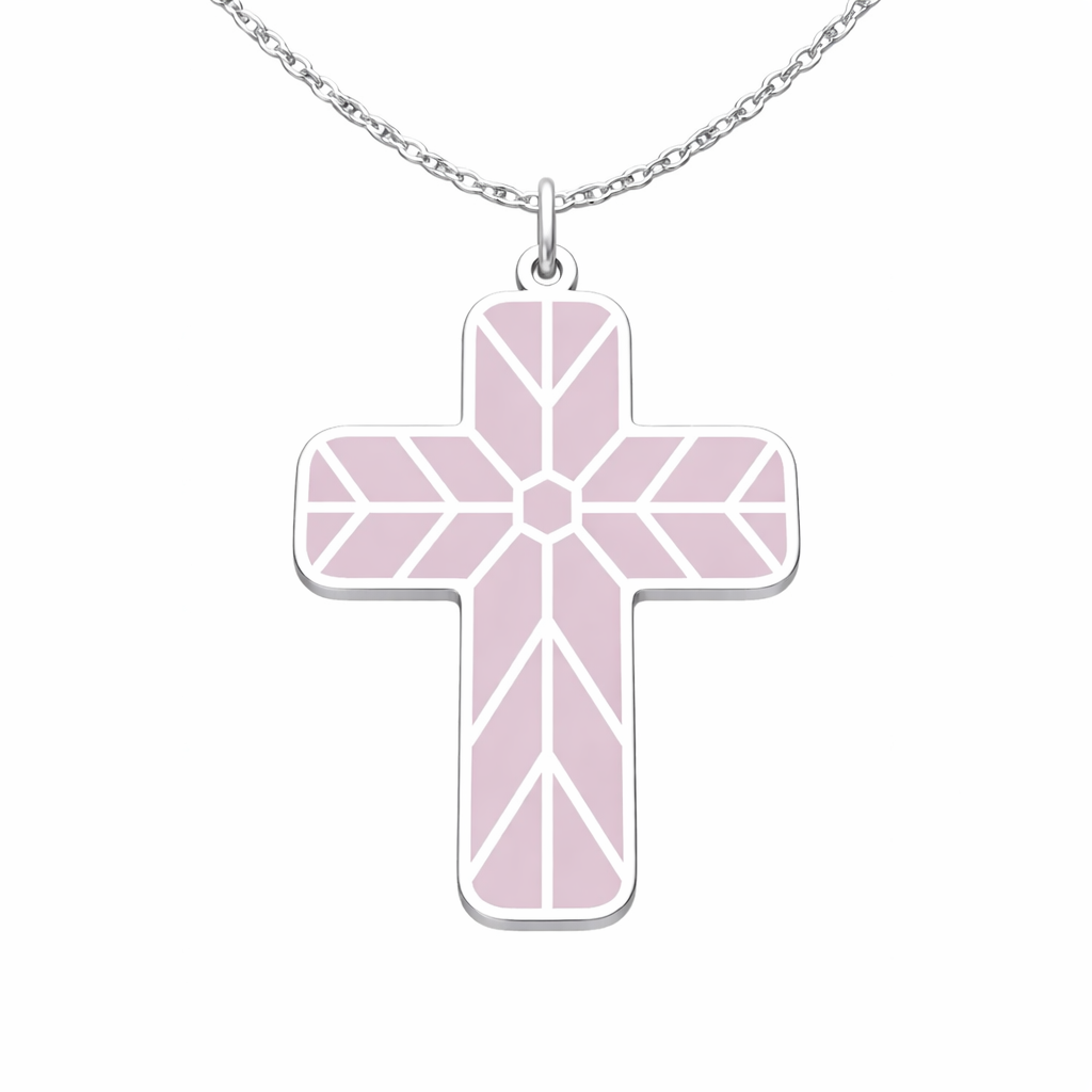Geometric Enamel Cross Necklace - Lilac