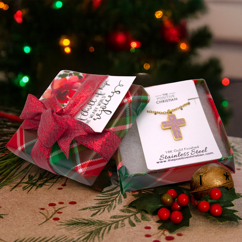 (Gift-wrapped) Geometric Enamel Cross Necklace - Lilac, Gold