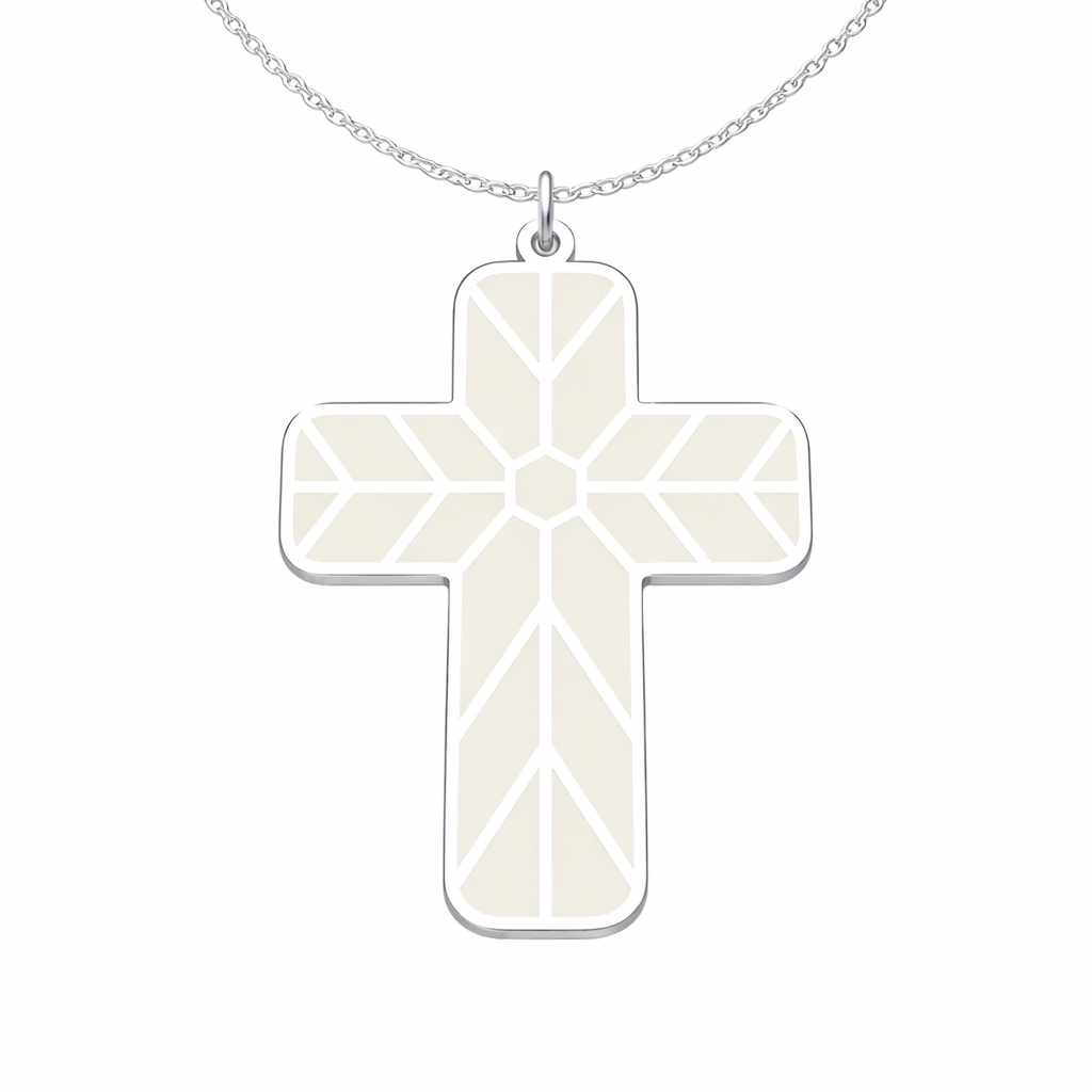 Geometric Enamel Cross Necklace - White