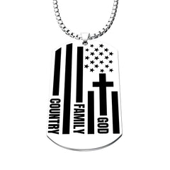 (Gift-wrapped) God, Family, Country Dog Tag Necklace