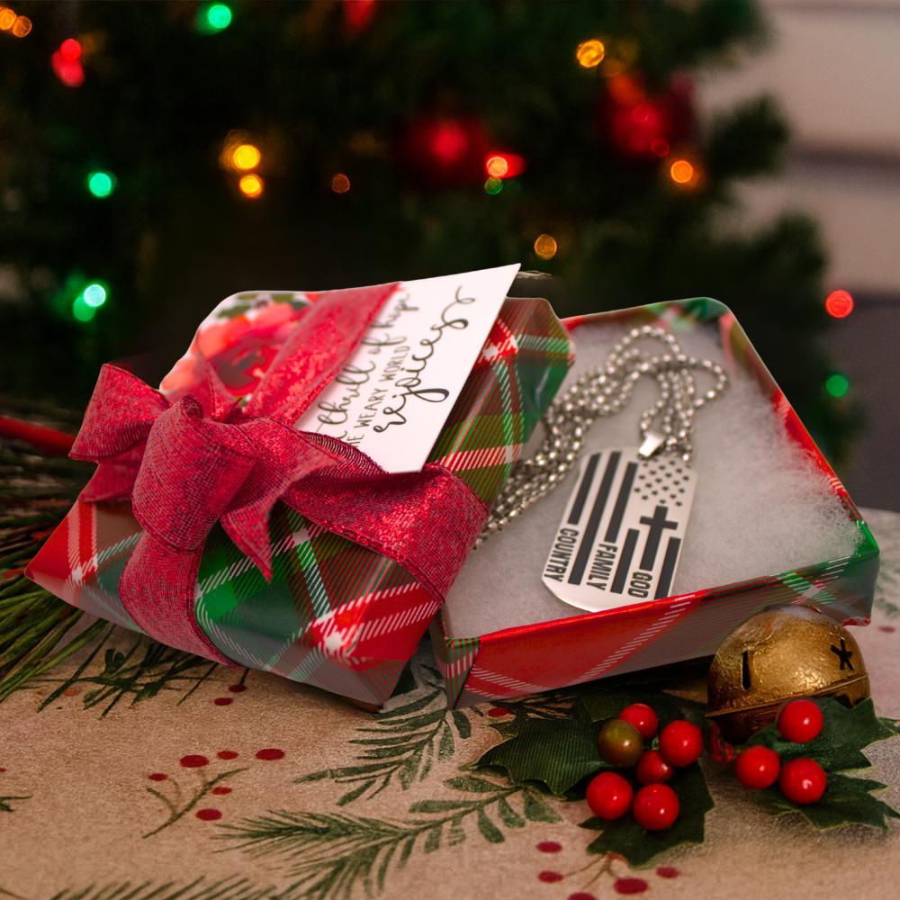 (Gift-wrapped) God, Family, Country Dog Tag Necklace