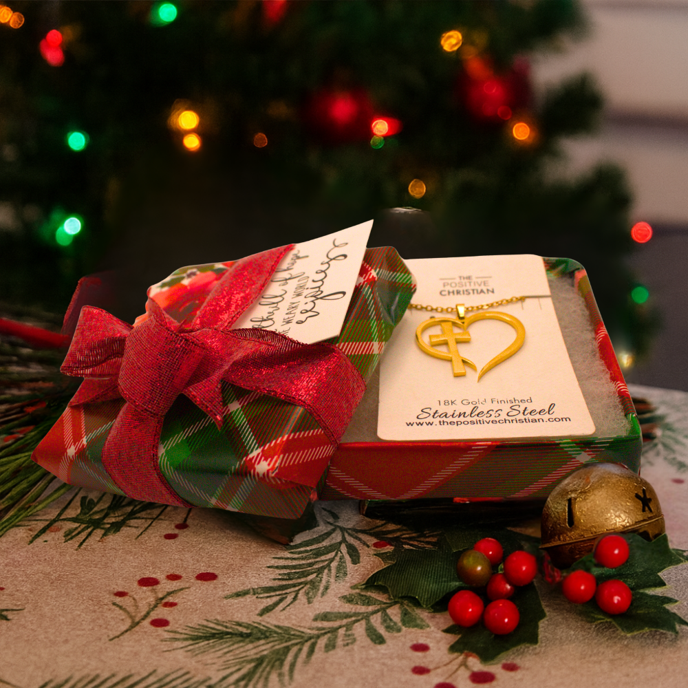 (Gift-wrapped) Heart Cross Necklace - Gold