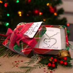 (Gift-wrapped) Heart Cross Necklace - Silver