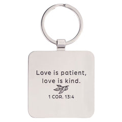 I Love You Mom Pink Epoxy-coated Metal Keychain - 1 Corinthians 13:4