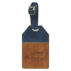 Image of Strong and Courageous Butterscotch and Navy Faux Leather Luggage Tag - Joshua 1:9