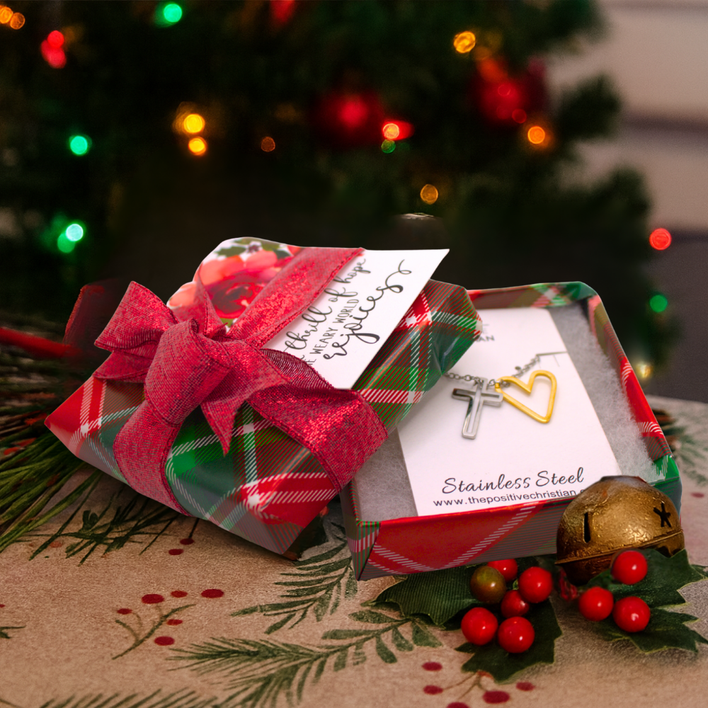 (Gift-wrapped) Open Heart Cross Necklace