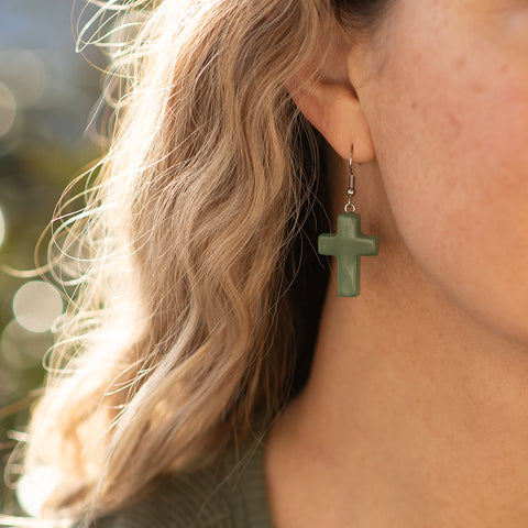 Stone Cross Earrings (Ships around 03-25-25)