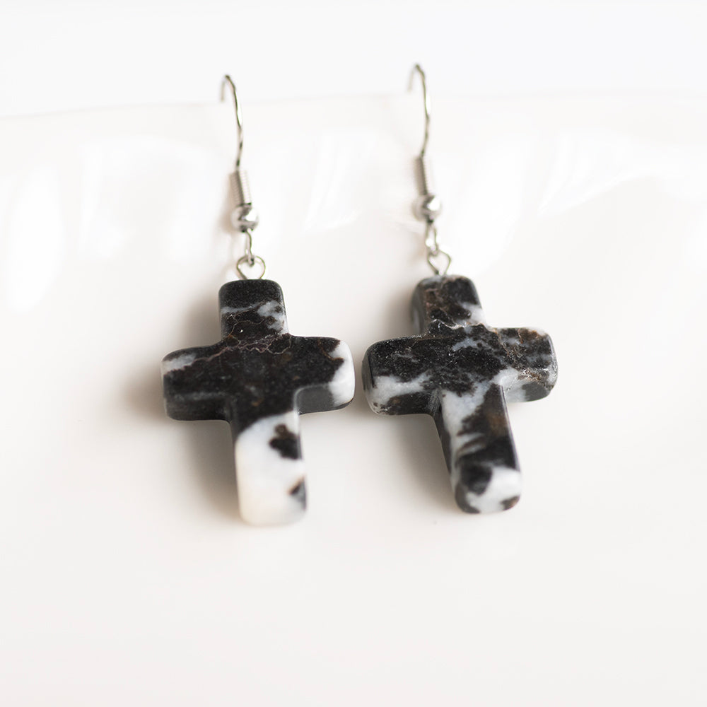 Stone Cross Earrings