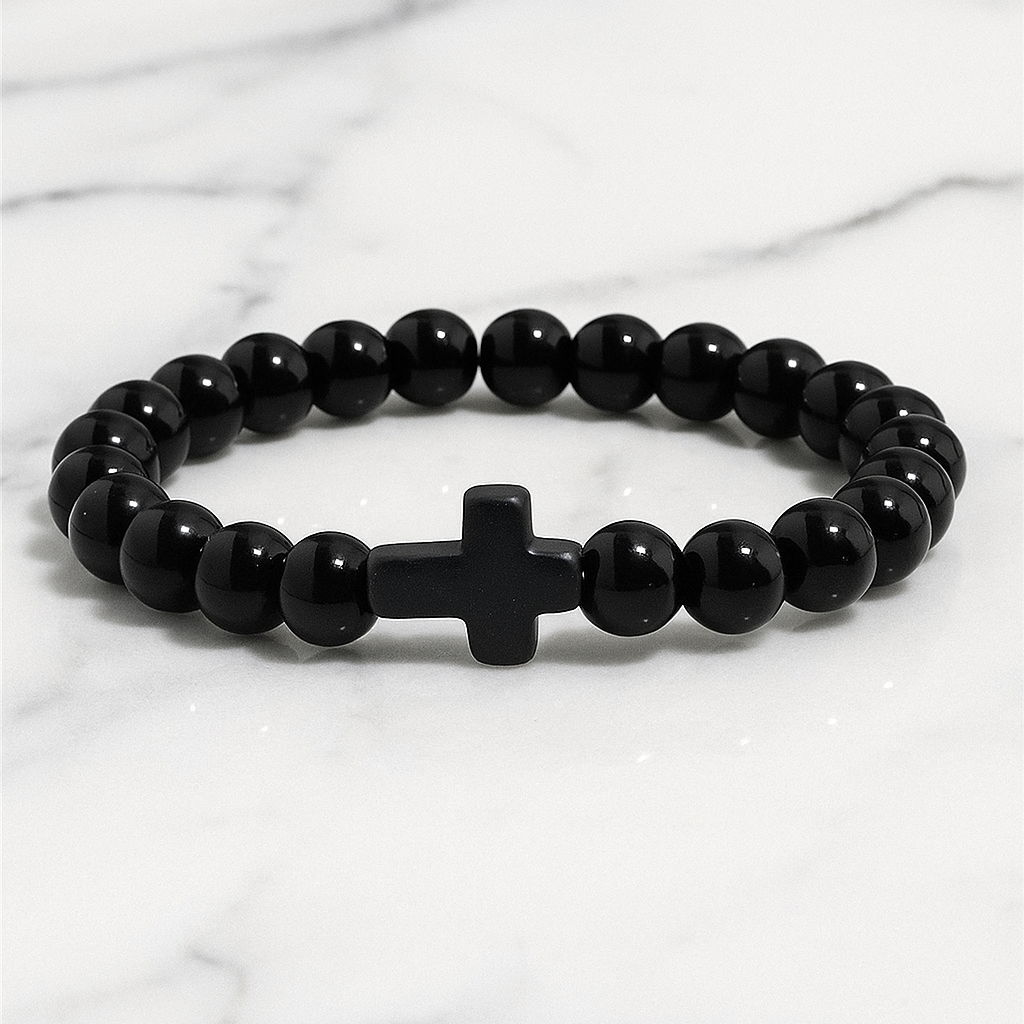 Stone Cross Bracelet - Black – The Positive Christian