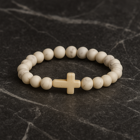 Stone Cross Bracelet - White Marble
