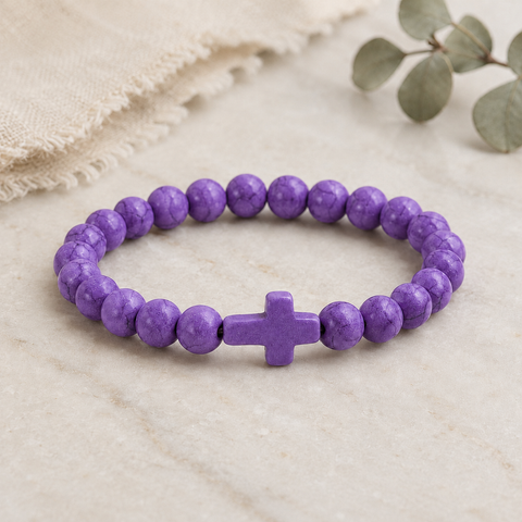 Stone Cross Bracelet - Purple (Ships on or around 8-31-26)