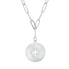 (Gift-wrapped) Sunburst Cross Paperclip Necklace - SIlver
