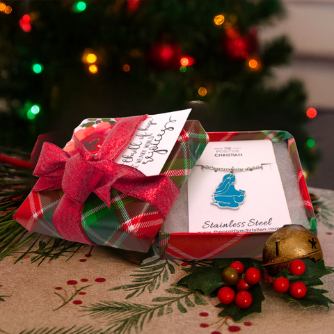 (Gift-wrapped) Woman at the Well Teal Enamel Pendant Necklace - Silver