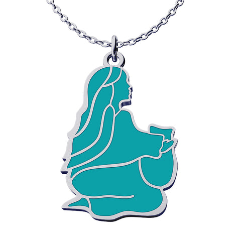 Woman at the Well Teal Enamel Pendant Necklace