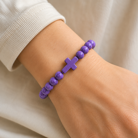 Stone Cross Bracelet - Purple (Ships on or around 8-31-26)