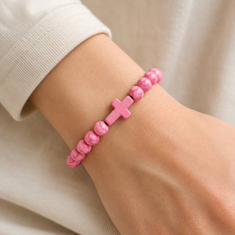 Stone Cross Bracelet - Pink (Ships on or around 8-31-26)