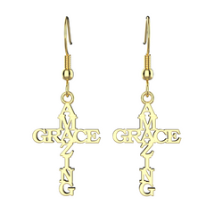 (Gift-wrapped) Amazing Grace Cross Earrings - Gold