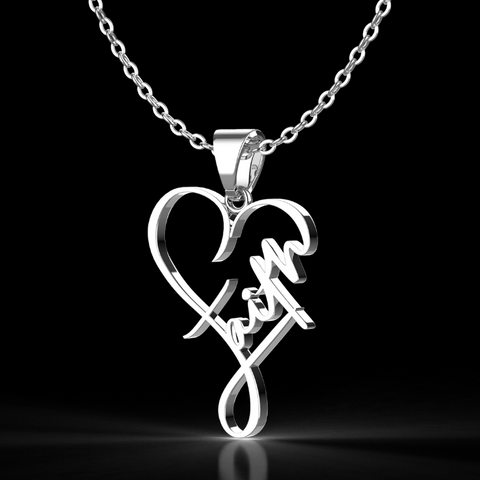 925 Sterling Silver Petite Faith Heart Necklace