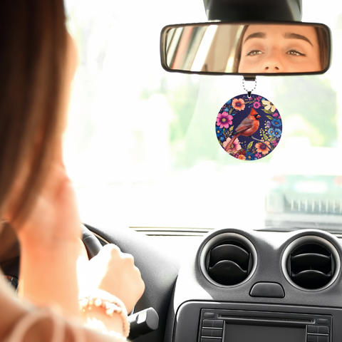 (Floral) Cardinal Rearview Mirror Ornament