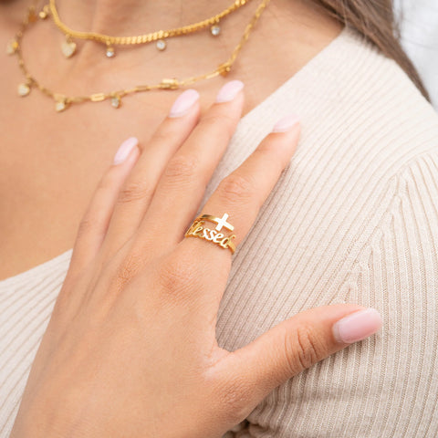 Blessed + Cross Adjustable Ring