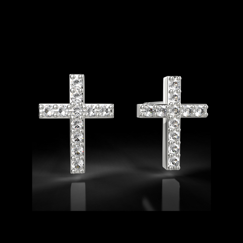 925 Sterling Silver Petite Diamond Cross Earrings