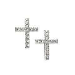 925 Sterling Silver Petite Diamond Cross Earrings